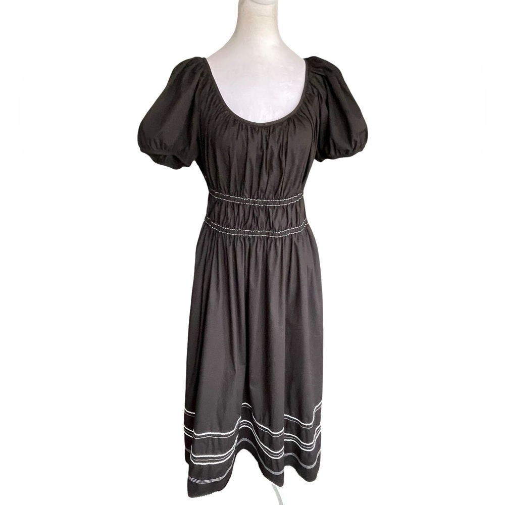 Kate Spade Ric Rac Riviera Black Puff Sleeve Smocked Midi Dress Large - Picture 5 of 15